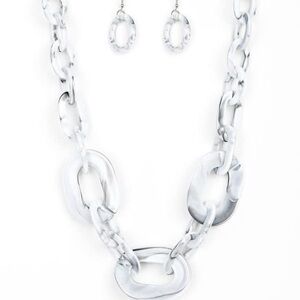 White & Gray Marble Acrylic Necklace Set